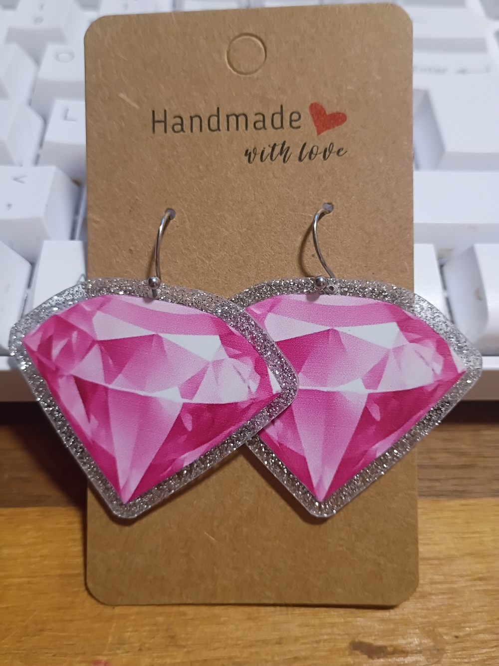Feminine Glam Pink Diamond Gem Silver Glitter Statement Earrings
